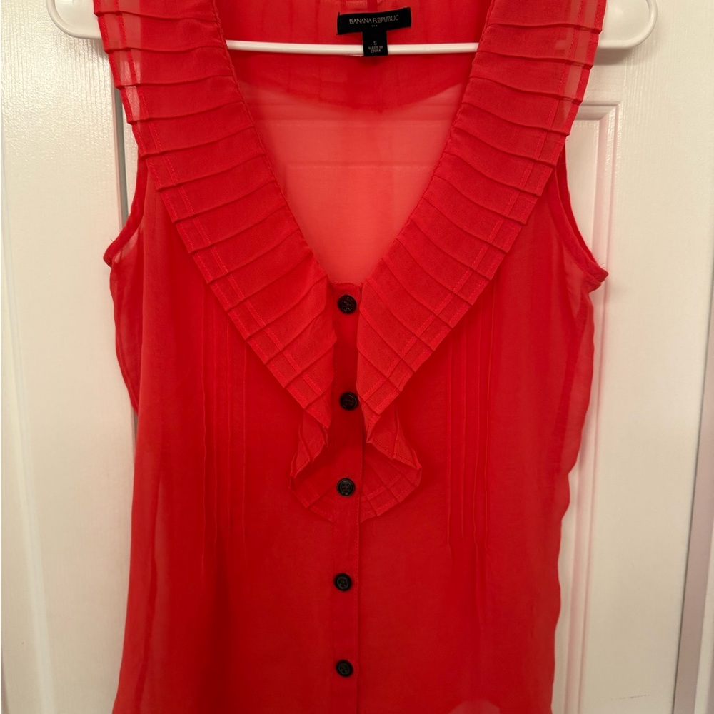 Banana Republic Coral Sleeveless Ruffle Blouse